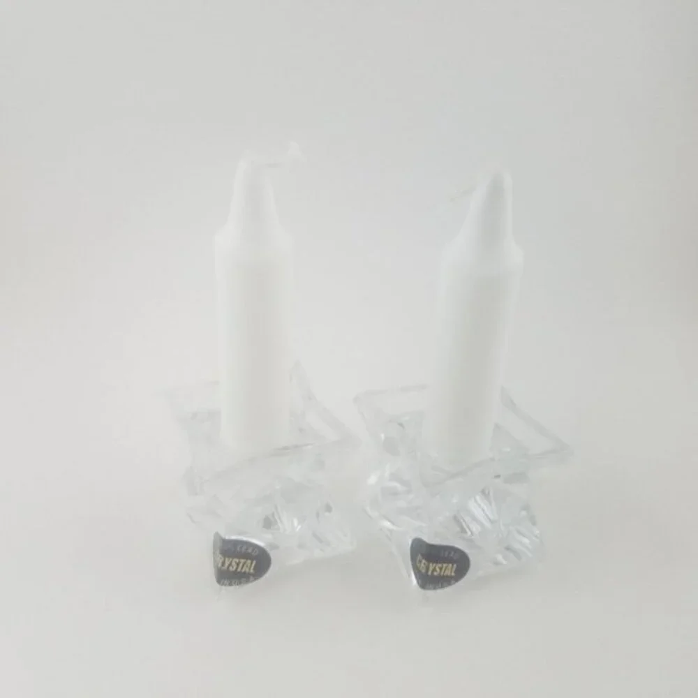 Set of 2 - Crystal Star Glass Candleholders 2 inch
